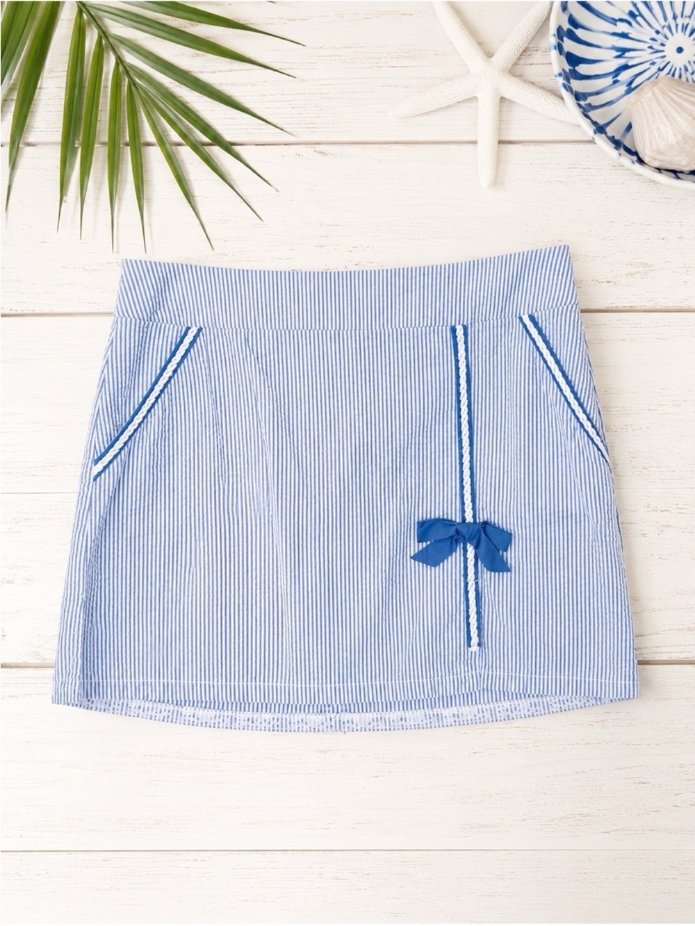 Lilly Pulitzer Jarvy Seersucker Skort Striped Skirt Shorts Blue White 4